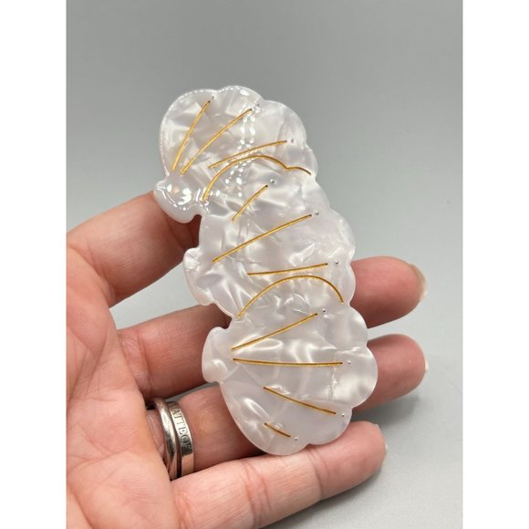 Pearlescent Hair Barrette Seashell Design Gold Accents Vintage Hair Accessories - Picture 5 of 7